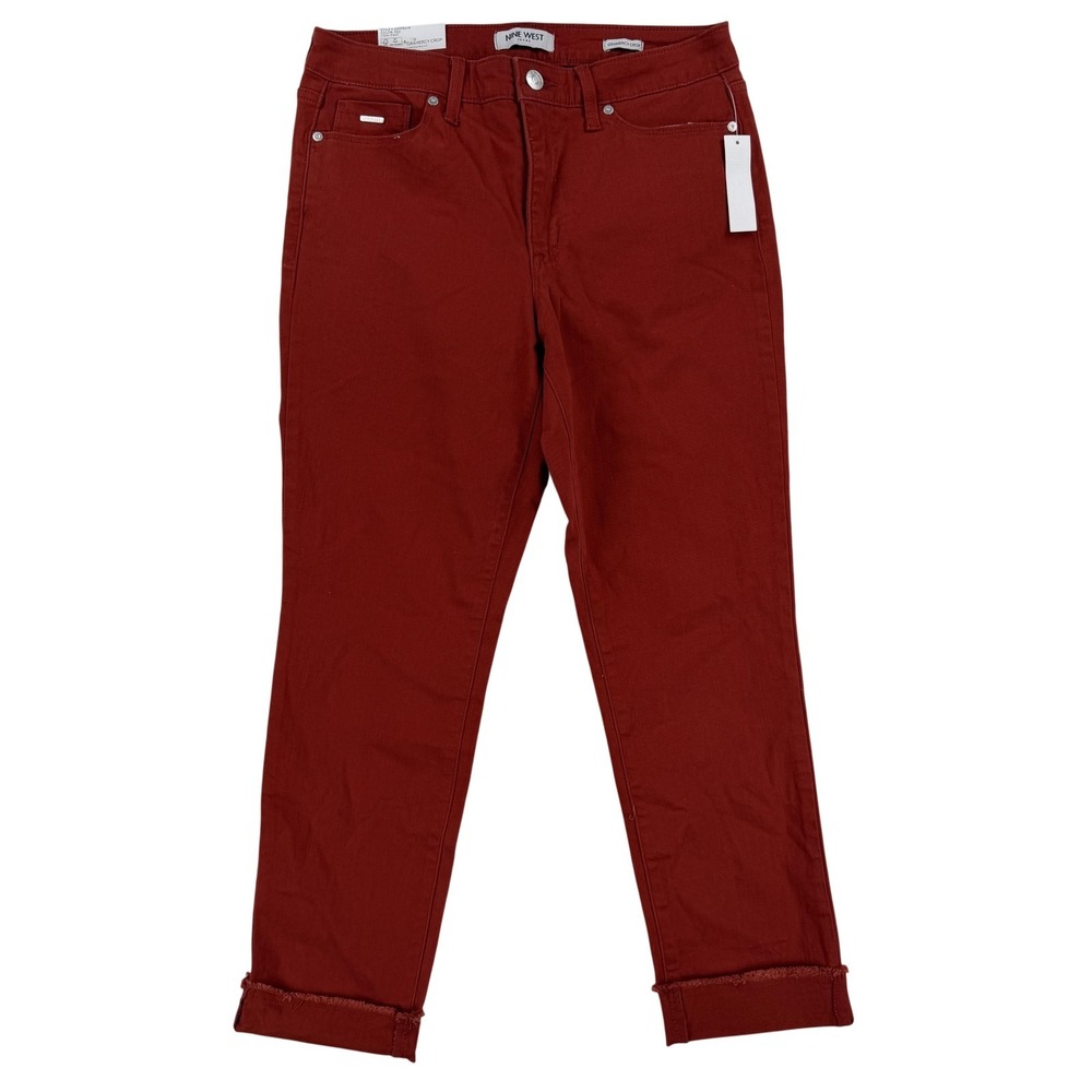 Nine West Gramercy Crop Jeans Womens 6 Red Mid Rise Slim‎ Cuffed Stretch Denim
